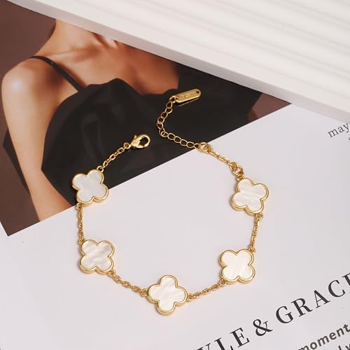 18K Gold Plated Clover Bracelet for Women, Four Leaf Clover Lucky Charm Bracelet, Dainty Jewelry Gifts for Women3