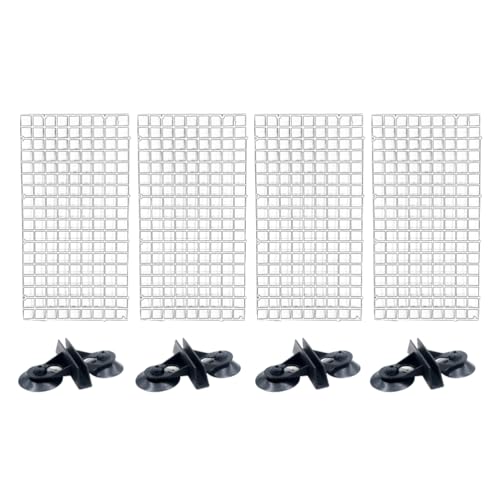 4pcs Aquarium Divider Fish Tank Grid Divider Tray Egg Crate Bottom Divider Board with 4Pcs Sucker Clips Aquarium Supplies （Random color of suction cup ）
