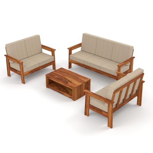 Image of Sheesham Wooden 7 Seater Sofa for Living Room | Solid Wood Sofa | Rosewood Sofa Set for Home & Office | Lounge (Honey, 3+2+2 Seater)