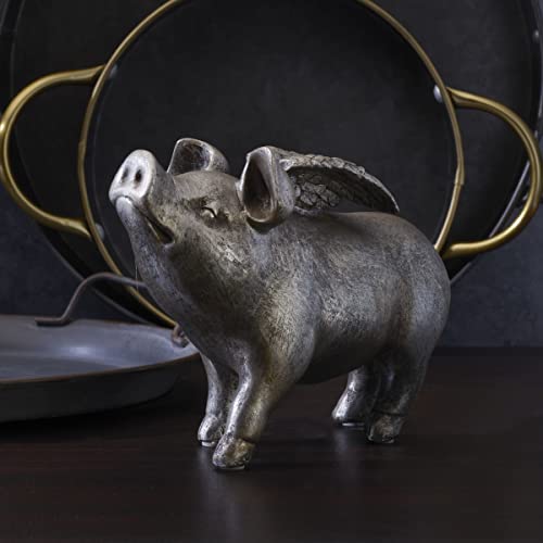 Figura decorativa cerdo alado plateado 7 pulgadas miniatura 5