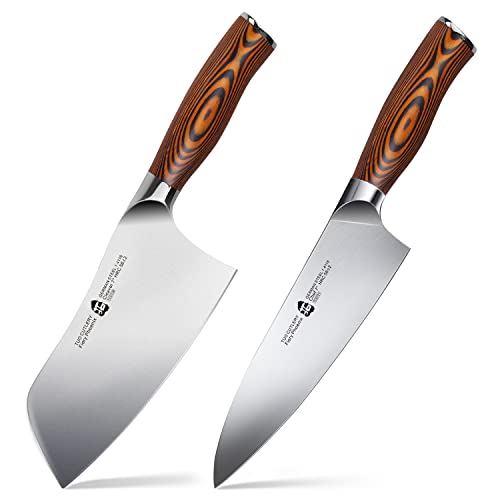 Tuo 7 Inch Chef Knife & 7 Inch Vegetable Cleaver Knife, Chinese Chef's Knives & Kitchen Cooking Knife With Gift Box, German Stainless Steel And Pakkawood Handle - Fiery Phoenix #TOP14