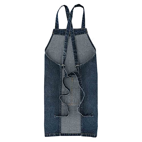 Barberology Delantal de Peluquero Delantales de Mezclilla para Hombres Delantal de Chef Cruzado en la Espalda con Bolsillos para Cocineros Camareros