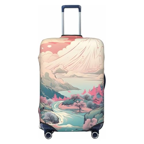 Elastic Luggage Cover Anti Scratch Dirt Covers, Japanese Style Snow Mountain Cherry Blossoms Travel Luggage Cover Suitcase Protector Fits 31-32 Inch Luggage