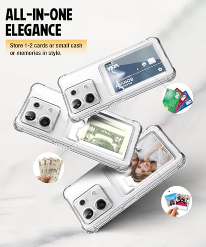 Image of WOW IMAGINE Transparent Back Cover Case for Xiaomi Mi Redmi Note 13 5G | Flexible Built-in Slim Card Pockets Wallet | 360 Camera Protection TPU | Soft Silicone Mobile Cover - Transparent