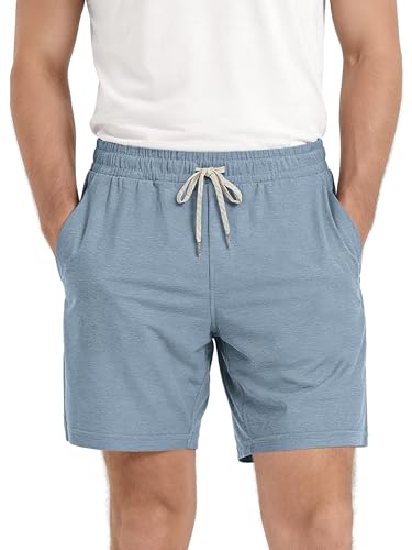ODODOS Men's Performance Shorts 5" – Ultra Soft odSTRATUM Tech Everyday Shorts with Adjustable Waist and Secure Pockets, Dusty Blue Heather, X-Large