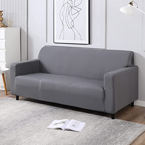 Image of Gurnoor Universal Triple Seater Sofa Cover Big Elasticity Cover for Couch 140 GSM Sofa Slipcover (Plain Dark Grey, 185-230cm)