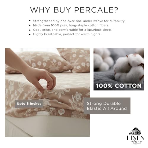 Image of Linen Home Cotton Percale Fitted Bedsheet Set Single Size Light Brown