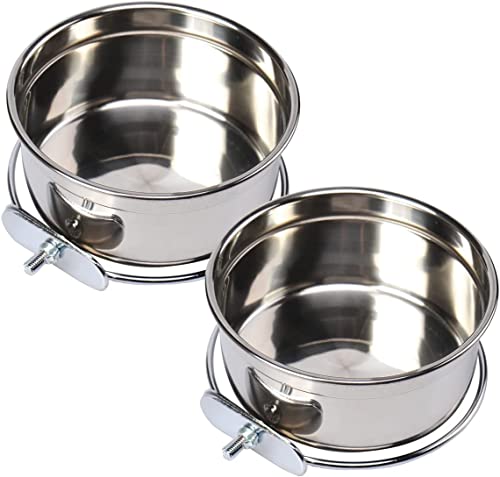 Juego de 2 comederos para pájaros para jaula de pájaros, comederos de acero inoxidable para loros, calopsitas, conuras, periquitos, con soporte de sujeción (tamaño S)