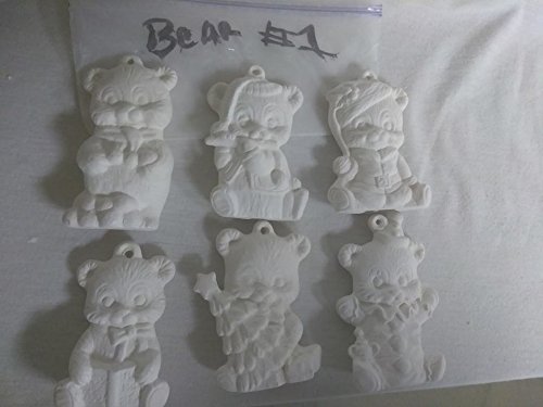 Bear Ornaments Asst #1set of 6 Ready to Paint Ceramic Bisque