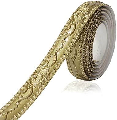 HFYZZ Flexible Molding Trim Self Adhesive, Crown Molding Ceiling, Wall Peel and Stick for Mirror Furniture Door Wardrobe Home Decor, 1.42 Inch x 16.4 Ft Gold