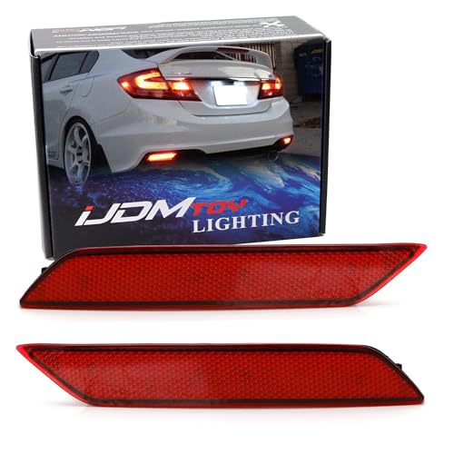 iJDMTOY Red Lens 60-SMD LED Bumper Reflector Lights Compatible With 2013-2015 Honda Civic Sedan, Function as Tail, Brake & Rear Fog Lamps