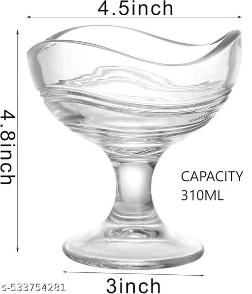 KENYS Set of 2 Glass European 150 ml Ice Cream Bowl, Dessert Cup for Sundae, Sweets,Snacks, Fruit, Pudding, Nuts or Dip, Serving Bowls. 3