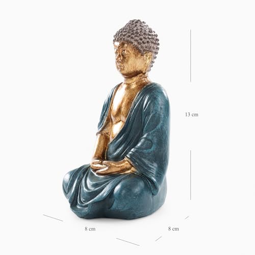 Image of PURE HOME + LIVING Dark Blue Antique Gold Polyresin Sitting Buddha - Small Statue | for Office, Temple, Home Decor, Gifts, Mahavirjayanti & Living Room | Peaceful Buddha Sculpture (Pack of 1)