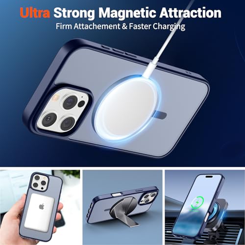 Image of SUPFINE Magnetic for iPhone 16 Pro Case (Compatible with MagSafe) (Military Grade Drop Protection) Slim Translucent Matte Shockproof with Anti-Fingerprint Phone Case,Navy Blue