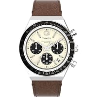 TIMEX Men's Q Timex Chronograph Brown Leather Strap Watch, Brown, 40 mm