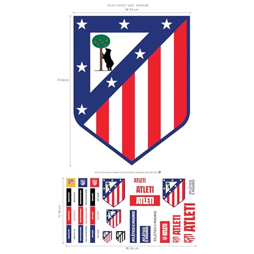 Lizenziertes Decor Atlético de Madrid Vinyl-Wandaufkleber – Vereinswappen Aufkleber-Set – 70 x 40 cm, Gemischt