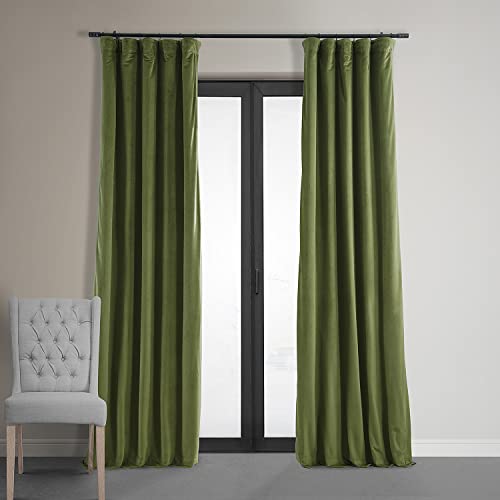 HPD Half Price Drapes Signature Velvet Thermal Blackout Curtains for Living Room 108 Inch Long (1 Panel) Rod Pocket Insulated Blackout Curtains for Bedroom Window Curtains, 50W x 108L, Basque Green