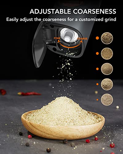 [Upgraded Design]Gravity Electric Salt And Pepper Grinder Set, 𝐔𝐩𝐠𝐫𝐚𝐝𝐞𝐝 Large Capacity, Usb Rechargeable Automatic One Hand Operated, Adjustable Coarseness, Led Light, Stain Steel Grey #TOP5