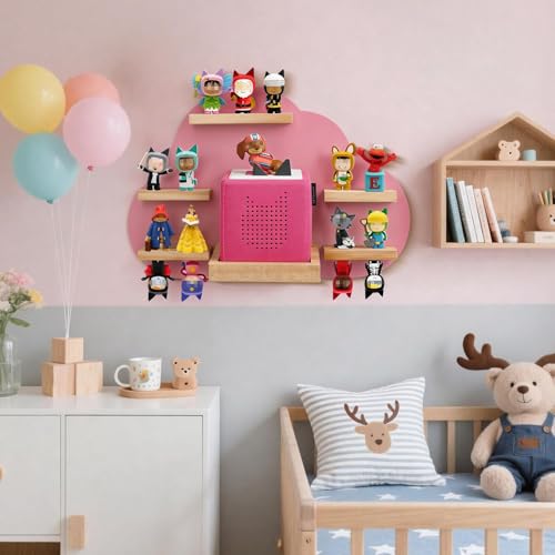 Image of Cloud Toines Shelf, for TonieBox 1 and 2 Tonies Wall Floating Shelf Storage for 12-20 Toine Figures Characters Wall Shelf Magnetic for Tonies Toniebox, Charging Station, Kids Play Room (Pink 2)