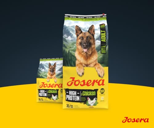 JOSERA Adult High Protein Huhn (1 x 12,5 kg) | Premium Trockenfutter für ausgewachsene & sportliche (Zucht-) Hunde | Huhn & Lachsöl | glutenfrei & proteinreich | L-Carnitin & Taurin | 1er Pack