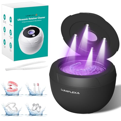 Lumiflexa Ultrasonic Retainer Cleaner, 45000Hz Ultrasonic Cleaner with 4 UV-Light & 4 Cleaning Modes, 200ML - Retainer Cleaner Machine for Dentures, Aligner, Toothbrush Head, Jewelry (Black)