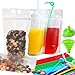 Zipper Drink Bag Clear Stand-Up Plastic Pouches Bags with Drink Straws, Heavy Duty Hand-Held Translucent Reclosable Heat-Proof Bag 2.5 Bottom Gusset