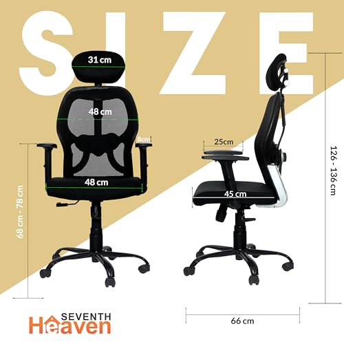 Image of Seventh Heaven Venus Ergonomic Office Chair in High Back with Adjustable Armrests, Headrest & Dynamic Lumbar Support, Synchro Tilt Mechanism: (Heavy Duty Metal Base, Black)