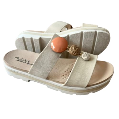 Sandália flat tamanco slide feminino modare ultraconforto 7132.138 (Creme, BR, Adulto, Numérico, 37)