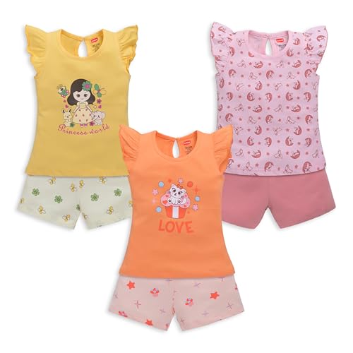 Image of LuvLap Baby Girls Regular Fit 100% Cotton Half Sleeves Girls Top CoSet Pack of 3