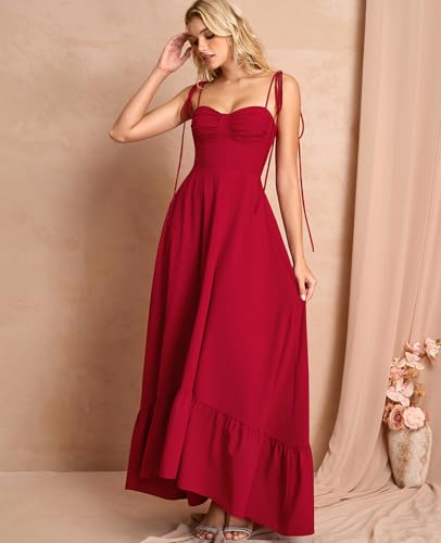 Image of GLNEGE Women's Summer Corset Wedding Guest Maxi Dress Spaghetti Strap Ruffle Formal Dresses Flowy A Line Tea Party Sundress