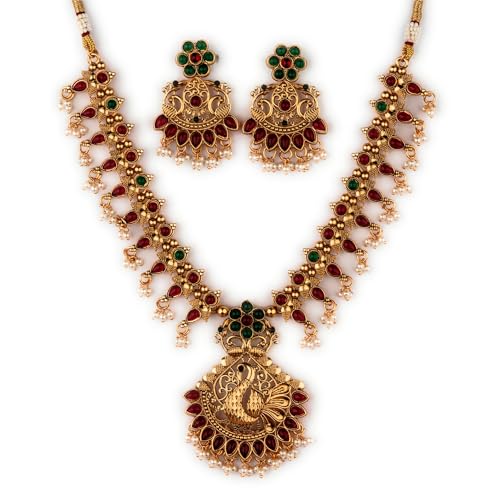 Image of Sasitrends Classic Matte Gold Plated Necklace Set For Women