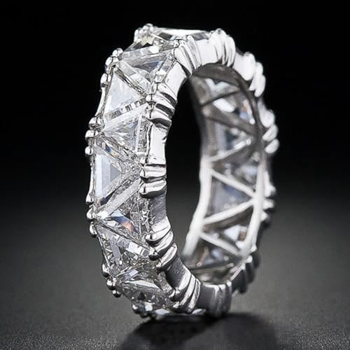 White Gold Plated Triangle Cubic Zirconia Fully Inlaid Fashion Engagement Rings Wedding Bridal Band Promise Rings Evening Parties Anniversary Valentine's Day Gifts Eternity Bands for Women3