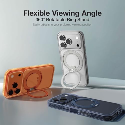 Coque iPhone 17 Pro MagSafe transparente grise avec support rotatif 360 - 6
