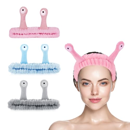 Snail Face Washing Headband, Pack of 3 Face Washing Headband, Snail Spa Headband, Coral Fleece for Makeup Beauty, Skin Care