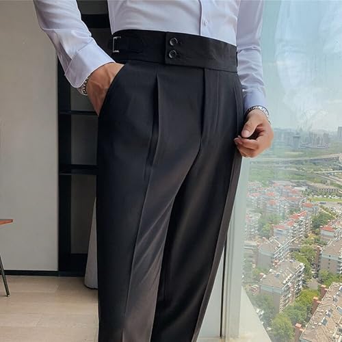 DGHM-JLMY Men Fold Pleated Crop Suit Pants Casual Comfortable High Waist Trousers Work Office Business Trousers with Pockets3