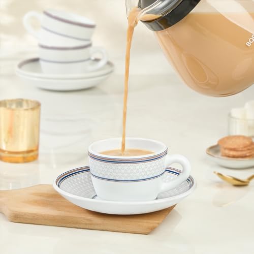 Image of Larah by BOROSIL 140ml Opalware Starlight Tea /Coffee 6pc Cup & 6pc Saucer Set, Microwave & Dishwasher Safe Embossed Design Crockery Set Ideal for Daily Use & Gifting
