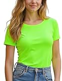 Womens Tee Shirt Tops Short Sleeve Slim Fit(neon Green,L)