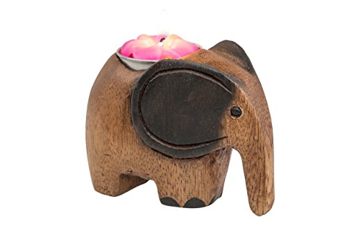 Elefante-Portacandela in Legno con Candela
