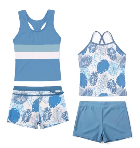 Image of Akokvlar Girls Two Piece Bathing Suit Swimsuit Tankini Swimwear with Boyshort