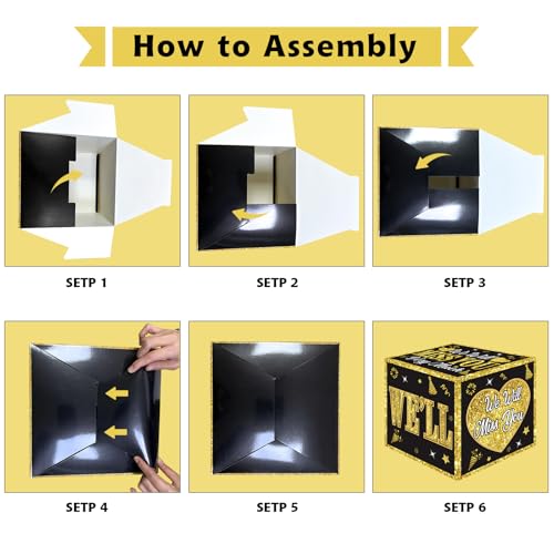 Image of Kircirx 3pcs Going Away Party Decorations Boxes for Men Women, Black Gold Farewell Decorations Party Supplies Good Luck We Will Miss You Retirement Goodbye Cardboard Box Gifts