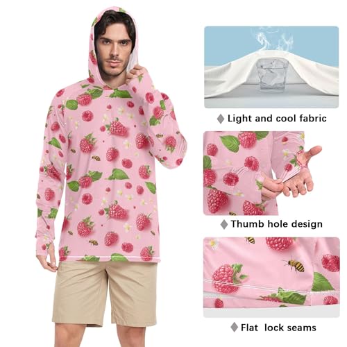Fresh Raspberries Fruit Pink Mens Sun Hoodies Shirts Long Sleeve Sailing Shirts UPF 50+ Farmer Shirt S4