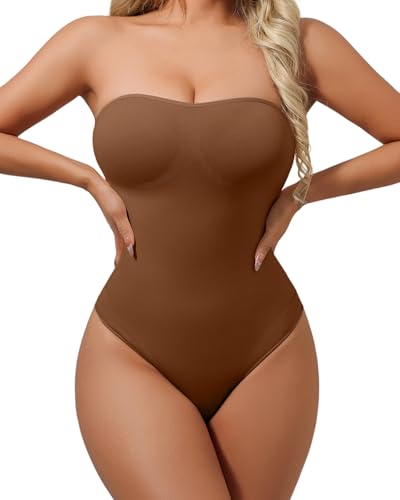 Image of Strapless Body Shaper Tummy Control for Women Thong Seamless Body Suit Shapewear Strapless Bodysuit Shapewear