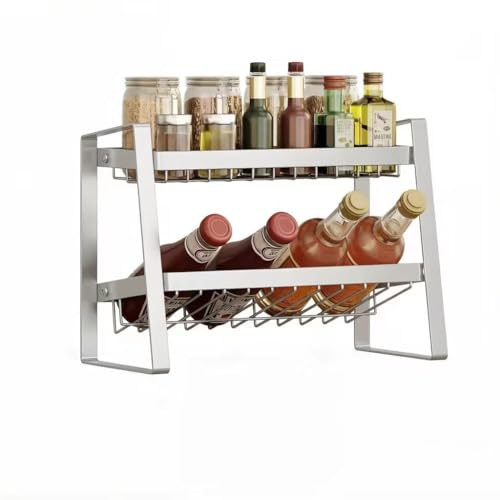 調味料ラック スパイスラック 炭素鋼製 斜層設計 角を丸くする 大容量 滑り止め付き 組み立て簡単 収納 キッチ棚 ツール 収納ラック キッチン用品 グッズ 調理器具 キッチン用具 醤油ボトル 厨房收纳 台所用品 (銀色, 2段)