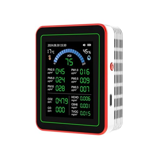 Detector de Gas, Monitor de Calidad del Aire 18 en 1 Detector de CO2 Detector de formaldehído(Bianco)