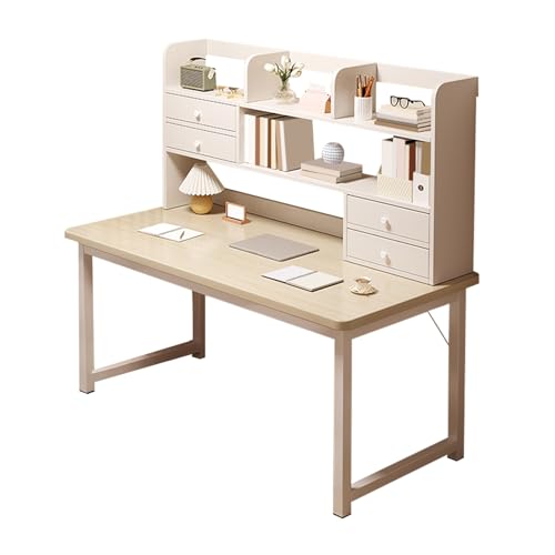 デスク,パソコンデスク,学習机,デスクと本棚の一体型デザインは安定しており、さまざまなシナリオに適しています。(Beige,100*60*75cm/39.4*23.6*29.5in)