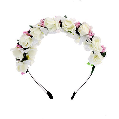 Cfrmall Love Flower Garland Crown Festival Wedding Hair Wreath Foam BOHO Floral Headband (White) by Cfrmall