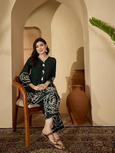 Image of Stylum Women's Floral & Embroidered Cotton Short Kurti Palazzo Set
