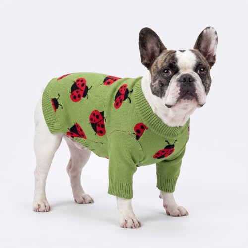 Image of Fitwarm Ladybug Dog Sweater, Warm Dog Winter Clothes for Small Dogs Boy Girl, Pet Outfit, Green, Red, Black, Large