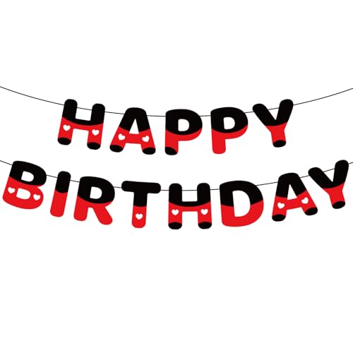 SAVITA Bannière d'Anniversaire Rouge et Noire, Pré-Montée Souris de Dessin Animé Décorations d'Anniversaire Toile de Fond à Suspendre pour Enfants...