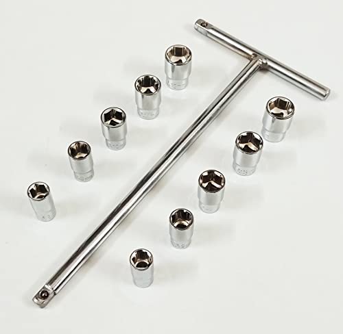 Image of 1 /4 inch T - Handle with (8, 9, 10, 11, 12 mm) x 2 Sockets Dual Sockets Combination Set, Anti-Slip & Anti-Corrosion properties (Combo 4)